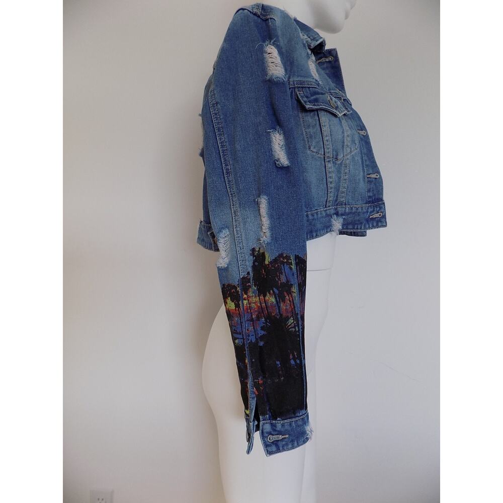 American Bazi denim jacket cropped distressed hand painted Hollywood size Small - Picture 7 of 11